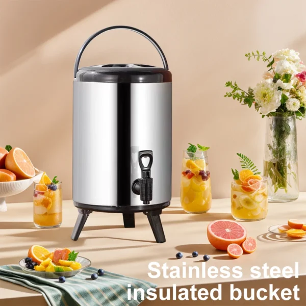 Stainless Steel Double-Layer Container 6L/8L with Faucet Beverage Dispenser Milk Tea Buckets Ideal for Water Milk Tea and Coffee - Image 4
