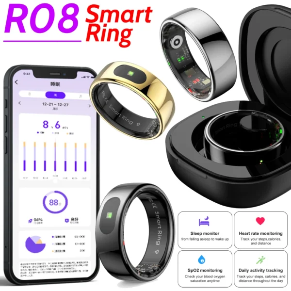 R08 Smart Ring Electronic Smartring 5ATM Waterproof Sports Fitness Tracker With Charging Case Sleep Tracker for Phone Womens Men