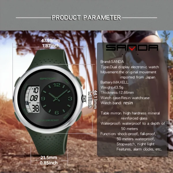 Fashionable and Personalized Watch, Electronic Watch with Dual Display, Men's Watch, Fashionable Trend, Luminous Sports Watch - Image 2