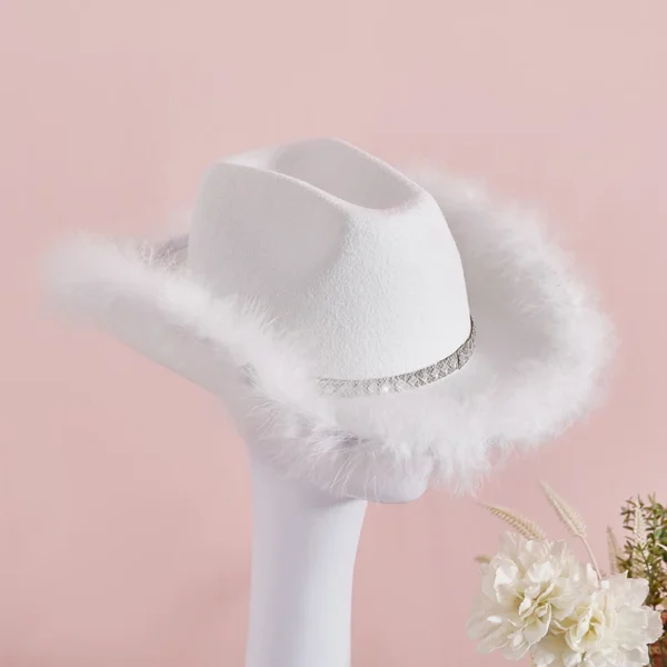 Women s Western Style Cowboy Hat with Feather Accents Wide Brim Sun Protection Cap for Outdoor Parties and Events - Image 3
