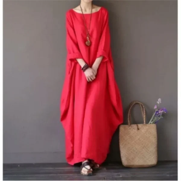 Women's Loose O Neck Large Swing Cotton And Linen Long Dress Spring Summer White Maxi Dresess Women Vintage Women's Dress - Image 4