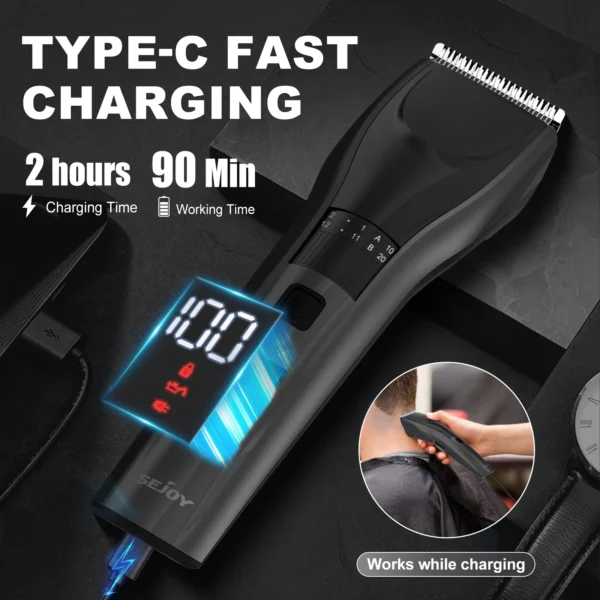Sejoy Electric Hair Clipper For Men, 20 Gears Adjustable Hair Cut Machine Hair Trimmer Professional Rechargeable Hair Cut Barber - Image 2