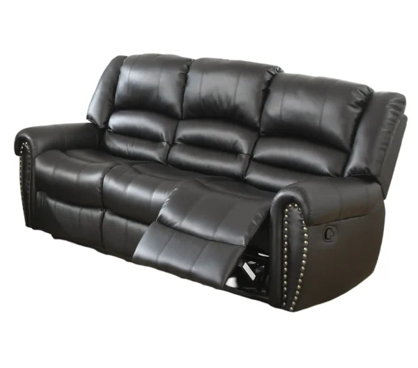 Plush Relax 1pc Manual Motion Sofa Only Black Color Bonded Leather 3-Seat Couch Armrest Cushion Seating Living Room Furniture - Image 3