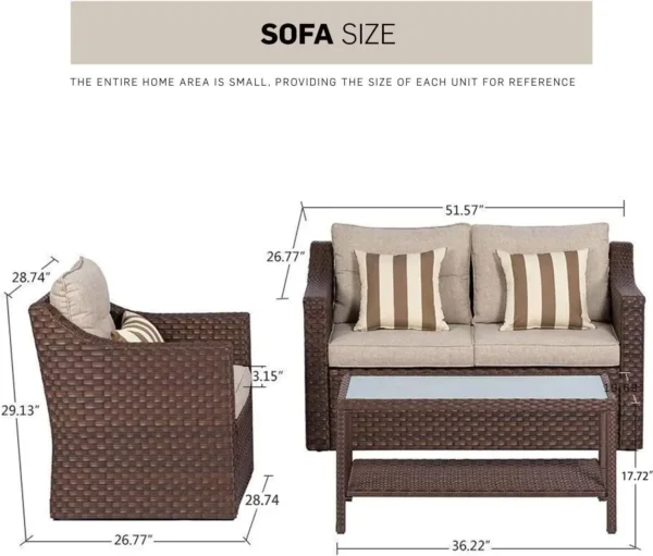 Outdoor Patio Furniture Set 7-Piece Brown Wicker Conversation Furniture Set Patio Lounge Chairs with Ottoman & Loveseat - Image 4