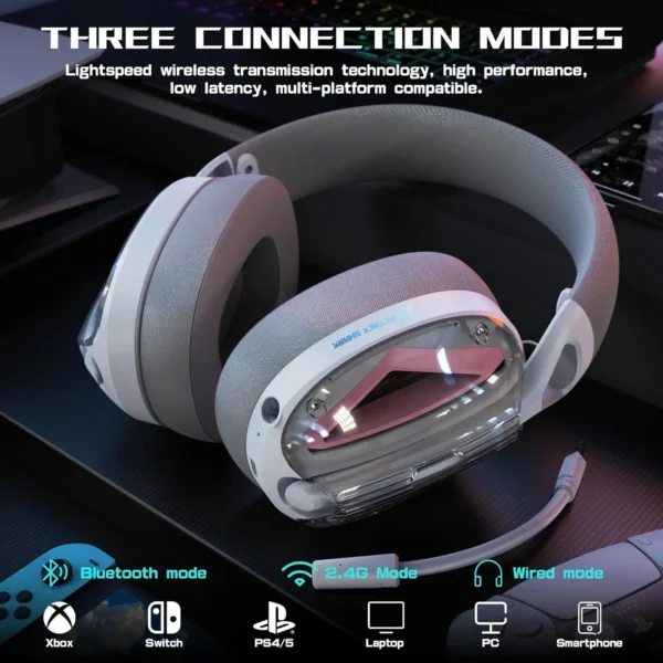 MAMBASNAKE x ATTACK SHARK L60 Lightweight Wireless Gaming Headset Over-Ear,Wired/BT/2.4GTri-Mode,40mm Drivers - Image 2