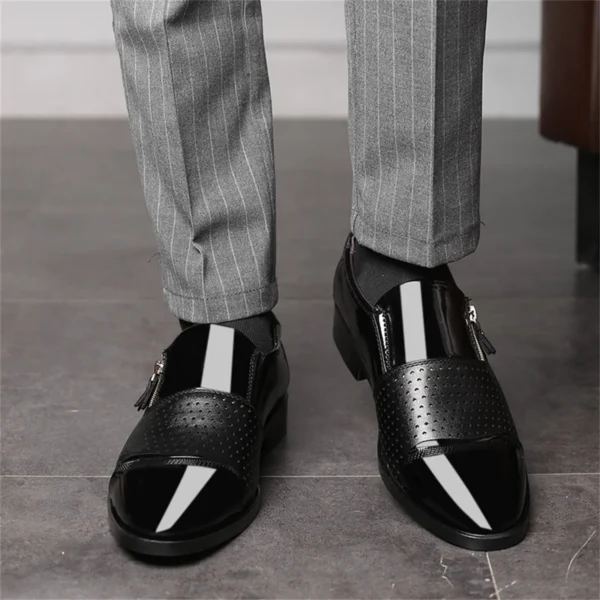 Leather Dress Shoes Men Fashion Summer And Autumn Men Leather Shoes Pointed Toe Low Heel Zipper Mens Leather Athletic Shoes - Image 2