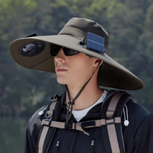 Outdoor Wide Brim Sun Hat With 2 Solar Fan Sun Bucket Hat For Men Women Upf 50+ Bucket Fishing & Beach Hat With Fan Hat Hat Blue