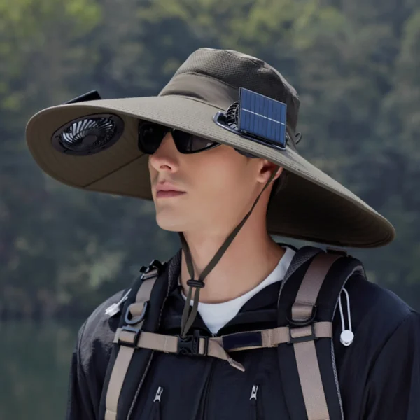 Outdoor Wide Brim Sun Hat With 2 Solar Fan Sun Bucket Hat For Men Women Upf 50+ Bucket Fishing & Beach Hat With Fan Hat Hat Blue