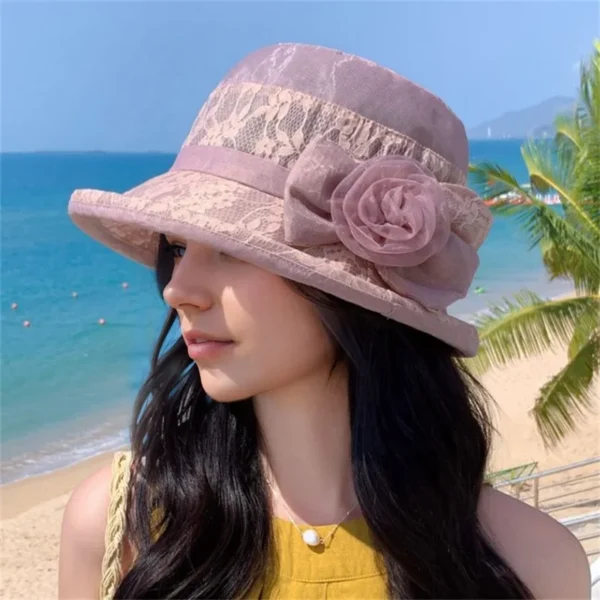 Stylish Women s Vintage Cloche Hat with Beautiful Floral Detail and Wide Brim for Summer Church Events and Outings - Image 5