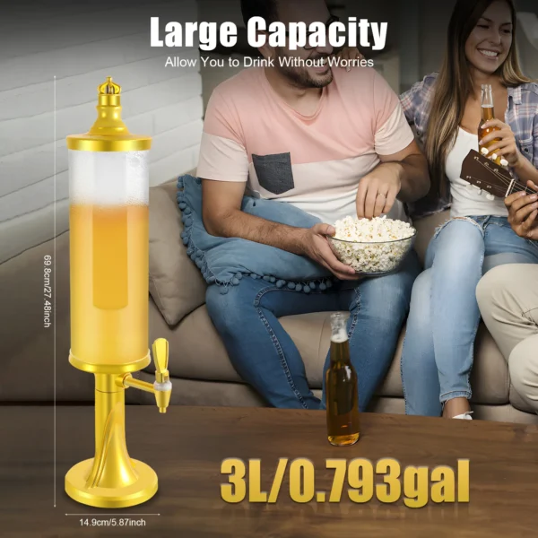 LED 3L Beer Tower Drink Dispenser with Tap and Ice Tube to Keep Beverages - Image 2