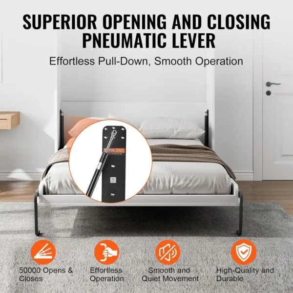 Murphy Bed Kit, Twin Size, Vertical Deluxe DIY Wall Bed Mechanical Hardware Kit, Pneumatic Lever Heavy Duty Bed Frame Support - Image 5