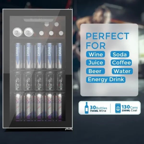 Beverage Refrigerator and Cooler, Mini Fridge 130 Can, Little Cooler with Digital Display 32~61℉, Refrigerator with 4 Shelves - Image 3