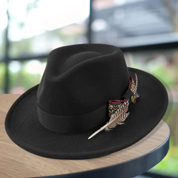 Unisex Classic Fedora Hat with Stylish Feather Detail for Summer Outdoor Events and Jazz Festivals - Vintage Panama Style Felt - Image 2