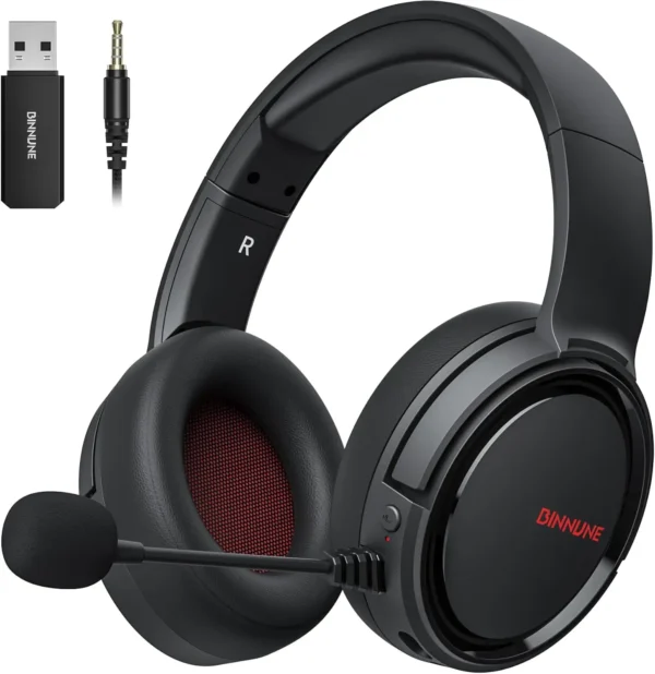 BINNUNE 2.4G Wireless Gaming Headset for PS5 PS4 PC NS Bluetooth USB Gamer Headphones with Noise Canceling Mic Work Earpones