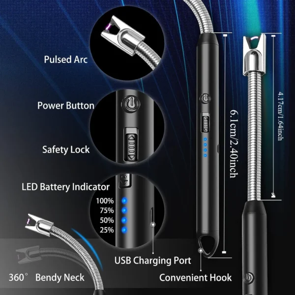3pcs Rechargeable Electric Lighters, TYPE-C Plasma Arc Kitchen Lighter, Windproof Arc Lighter, Candle Lighter, BBQ Grill Lighter - Image 3