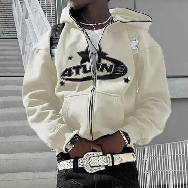 Zip Up Hoodies Y2k Cardigan New In Sweatshirts Warmth 4tune Letter Print Sweatshirts Trend Casual Hip Hop Hooded Mens Clothing - Image 4