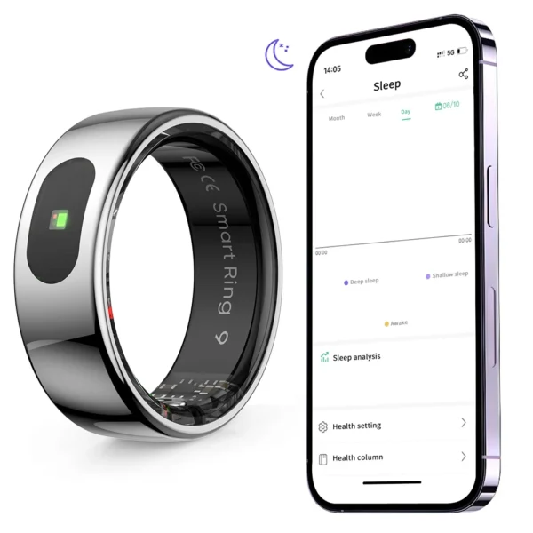 Smart Ring R08 Womens Men Electronic Smartring 5ATM Waterproof Blood Oxygen Pressure Health Monitor With Charging Case for Phone - Image 2