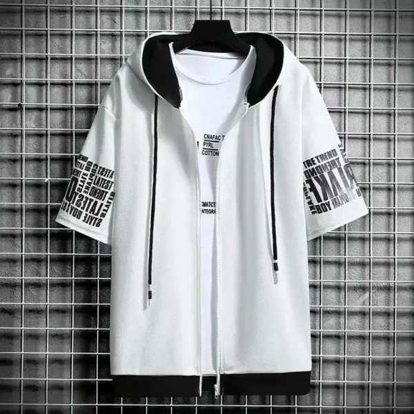 Fashion Men's Hoodies Summer Men Clothing T-shirt Zipper Hood Cartoon Casual T Shirt Print Hooded Top Short Sleeve Men - Image 6