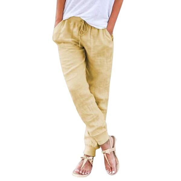 Tops Cotton Linen Drawstring Y2k Cargo Pants Women Streetwear Elastic Waist Pants Casual Trousers With Pockets Straight Trousers - Image 10