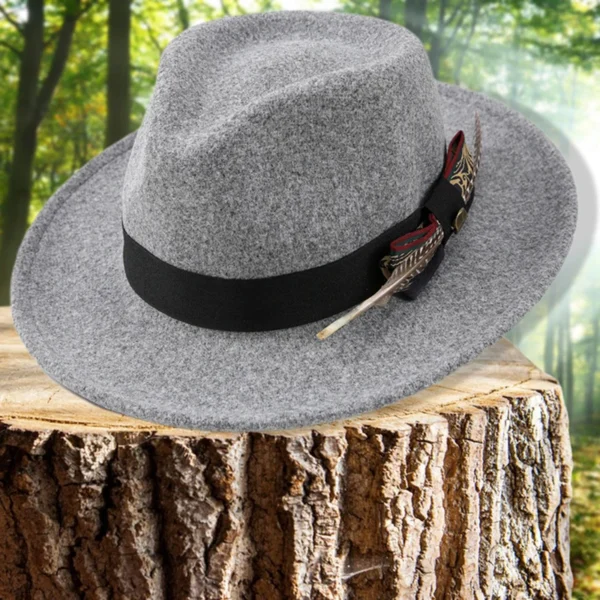 Unisex Classic Fedora Hat with Stylish Feather Detail for Summer Outdoor Events and Jazz Festivals - Vintage Panama Style Felt - Image 5