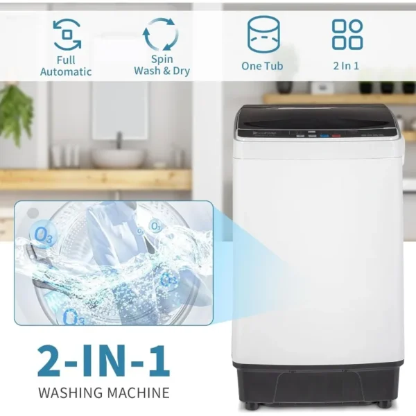 ROVSUN 17.6lbs Full Automatic Washing Machine, 2 in 1 Portable Laundry ClothesWasher with Drain Pump, Compact Washer and Dryer - Image 3