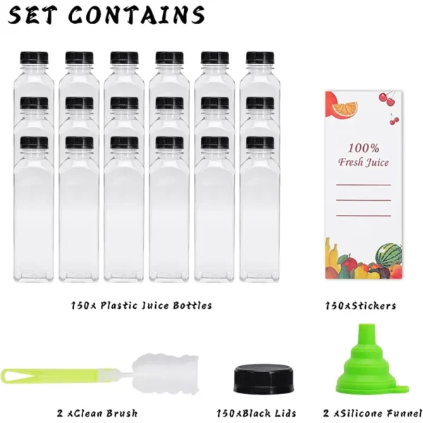 Plastic Juice Bottles 150 pcs 16 oz Empty Plastic Water Bottles with Caps Reusable Clear Beverage Containers for Drinking, Juici - Image 2