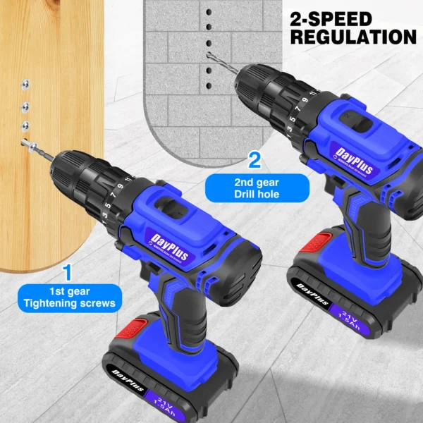 BRIEFNESS 21V Cordless Drill & Electric Screwdriver 45Nm, 2-Speed, LED Light, 26PCS Kit with Li-Ion Battery for Home DIY Blue - Image 5