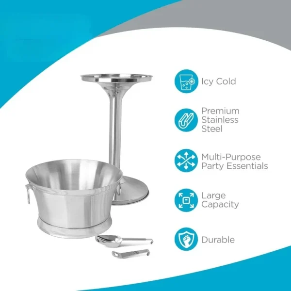 Metal Beverage Tub w/Stand, Scoop & Bottle Opener - Stainless Steel Double Wall Ice Cooler - Large Drinks, Beer, Wine - Image 3