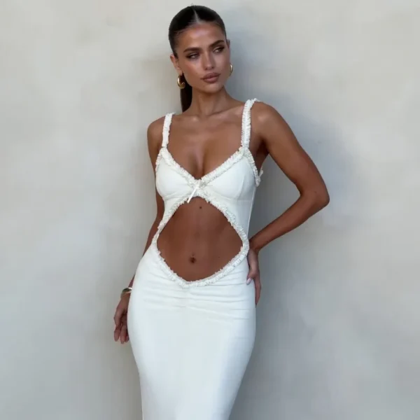 Fashion Backless Cutout Dresses Sexy Beachwear Dresses Birthday Party Midnight Clubwear Solid Color Sleeveless Women Dresses - Image 4