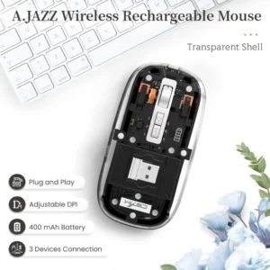 MAMBASNAKE x HXSJ T900 Wireless Bluetooth5.1&2.4G Mini Lightweight Mouse,Transparent Clear Cool