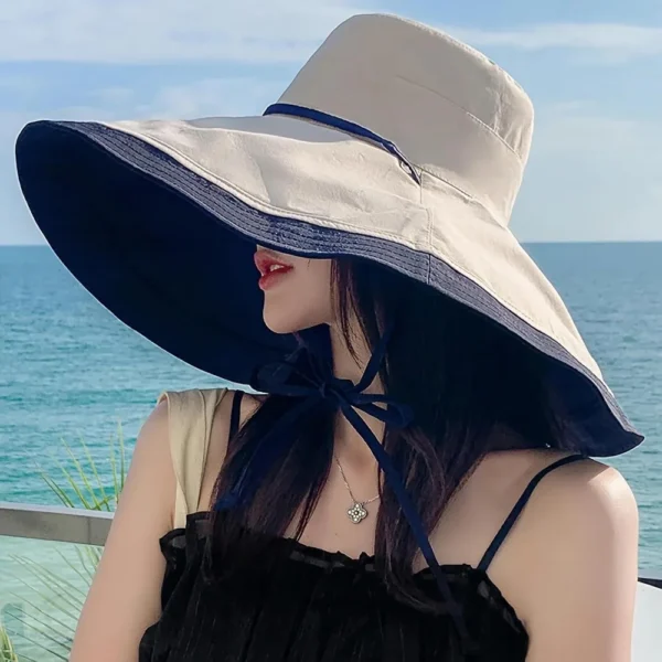 Women Wide Brim Summer Sun Hat Wired Edge Beach Bucket Fishing Hats Reversible Foldable Travel UV Protection - Image 4