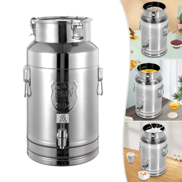 Stainless Steel Milk Can Transport Barrel Beverage Drink Dispenser with A Spigot 20L 25*46cm for Storing Liquid Products - Image 4