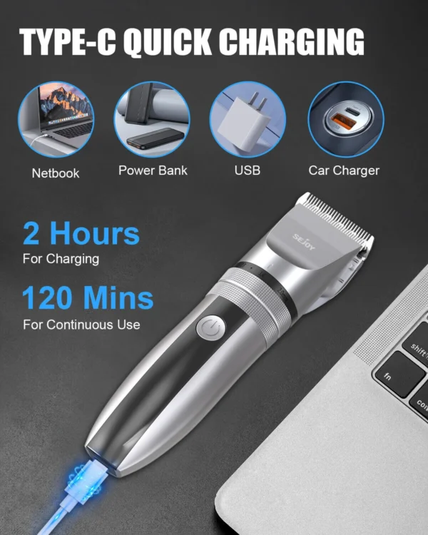 Sejoy Professional Electric Hair Trimmer Cordless Men's Hair Clipper Beard Trimmer Stainless Steel Blades Quiet Motor - Image 5