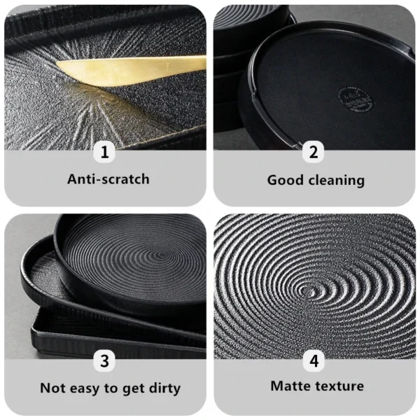 Melamine Black Dinner Plate Thickened Sushi Pans Imitation Porcelain Barbecue Dishes Home Food Serving Tray Household Tableware - Image 6