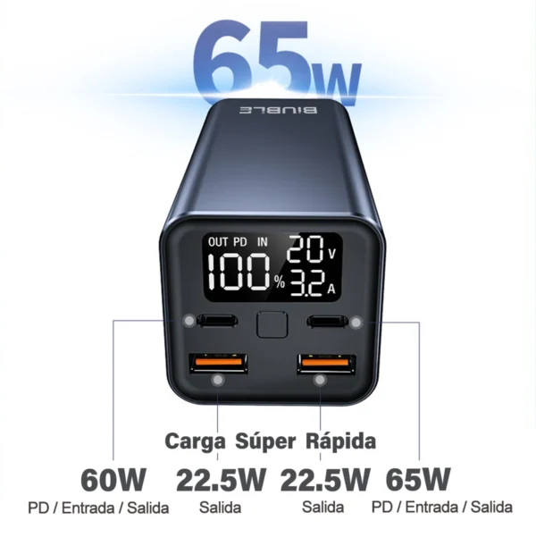 65W Mobile Power Bank 30000mAh Type-C Plug Fast Charging FCP SCP Mobile Power Bank Portable External Charger for Smartphones - Image 4