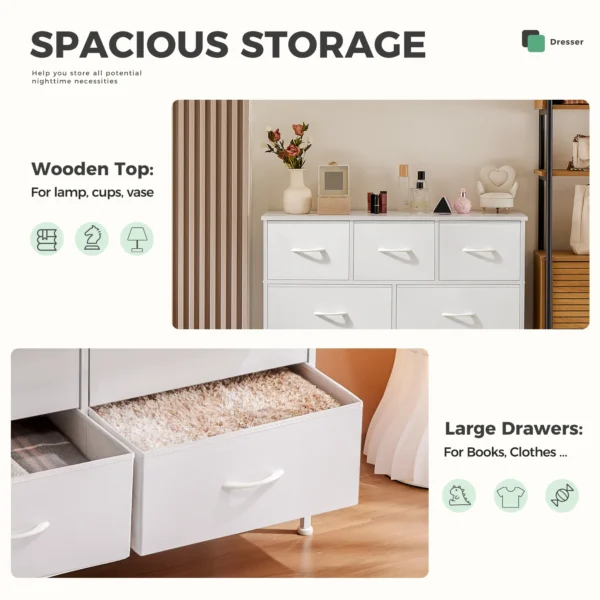 JHK Wardrobes For Bedroom With 5/7/10 White Lover Fabric Drawers Chest Wardrobe Closet For Storage Cabinet Bedroom Of Furniture - Image 6