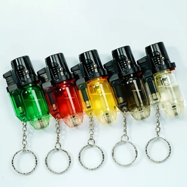 5 Pack of Cool Jet Flame Torch Lighter Refillable Butane Windproof Design with Keychain and Flame Fixed Lock(Without Butane) - Image 2