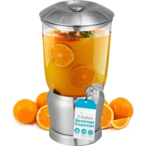BIRDROCK HOME 3 Gallon Beverage Dispenser with Ice Container, Spigot - Round - Lemonade Sangria Tea Water Drink Jar Jug