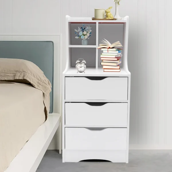 White Modern Style Nightstand Elegant Bedside Table Bedroom Furniture Cabinet With 3 Drawers - Image 3