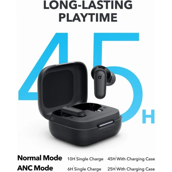 Noise Cancelling Earbuds, Strong and Smart Noise Cancelling, Powerful Bass, 45H Playtime, Bluetooth 5.4 (Black) - Image 4