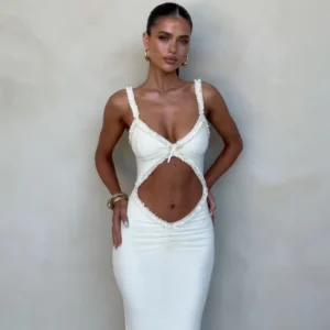 Fashion Backless Cutout Dresses Sexy Beachwear Dresses Birthday Party Midnight Clubwear Solid Color Sleeveless Women Dresses