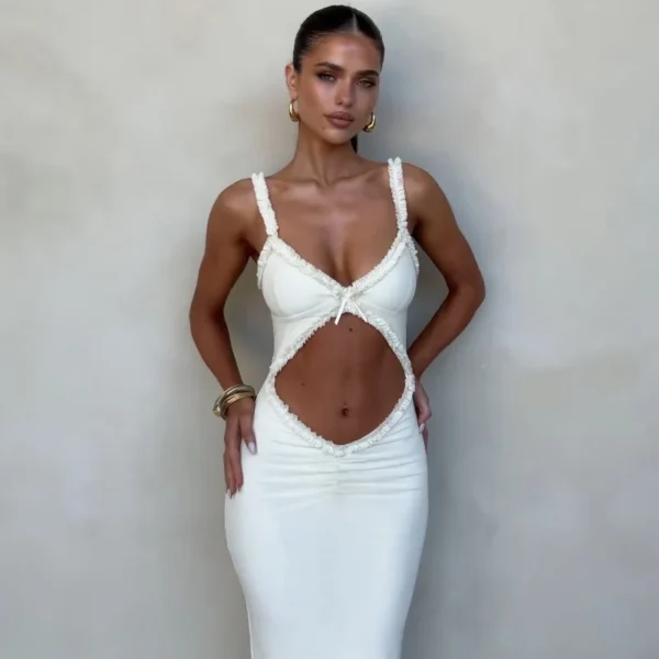 Fashion Backless Cutout Dresses Sexy Beachwear Dresses Birthday Party Midnight Clubwear Solid Color Sleeveless Women Dresses