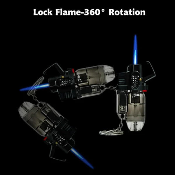 5 Pack of Cool Jet Flame Torch Lighter Refillable Butane Windproof Design with Keychain and Flame Fixed Lock(Without Butane) - Image 5