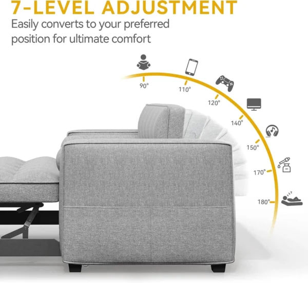 Convertible Sleeper Sofa Bed Loveseat Couch with Pullout Bed, USB Ports, Storage Pocket， Modern Lounge Furniture - Image 5