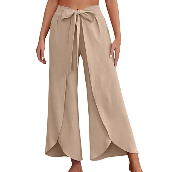 Bohemian Women Flowy Wide Leg Pants Casual Summer Beach Pants Lace-Up Fashion Solid Color Baggy Trousers Pantalones De Mujer - Image 5