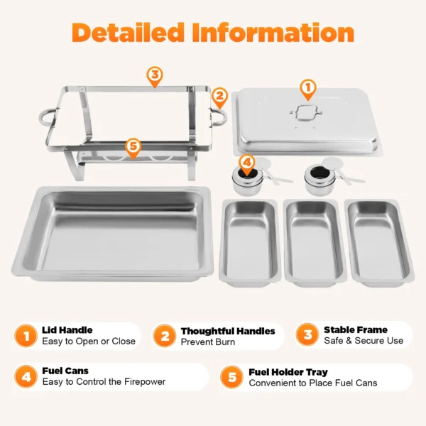 3 Pan Food Warmer Stainless Steel Chafing Dish Buffet Set Rectangular Catering Warmer for Restaurants Buffets Hotels Cafeterias - Image 5