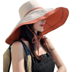 Women Wide Brim Summer Sun Hat Wired Edge Beach Bucket Fishing Hats Reversible Foldable Travel UV Protection