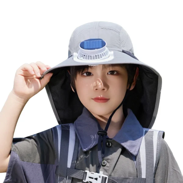Summer Children's Solar Fan Hat Sunshade Hat Sun Protection Hat with fan USB Charging Outdoor Wide Brim Garden Hats Kids Sunhat - Image 2
