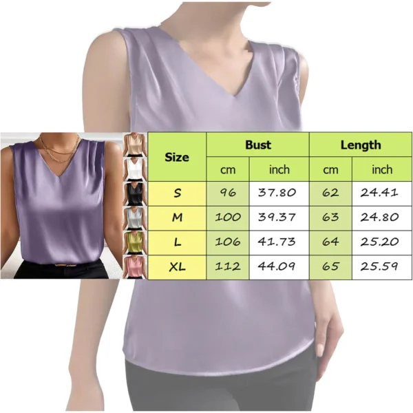 Coffee Tops For Women Summer V Neck Casual Soild Color Satin Sleeveless Basic Vest Shirt Fashionable Simple Apparel Shirts - Image 6