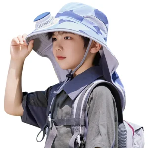 Kids Solar Fan Hat With Wide Brim For UV Protection Lightweight Cap For Outdoor Activities Adjustable Breathable Design Kids Hat